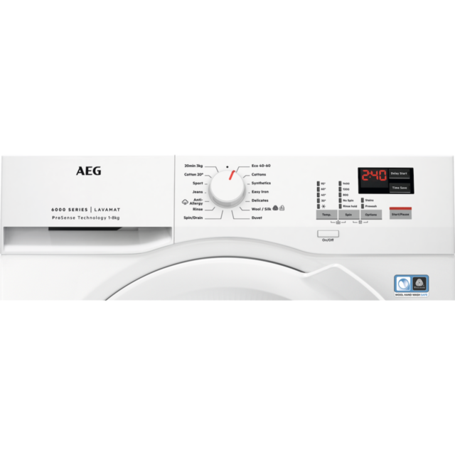 AEG L6FBK841B 6000 Series Short Front Loading Full Size 8kg Washing Machine