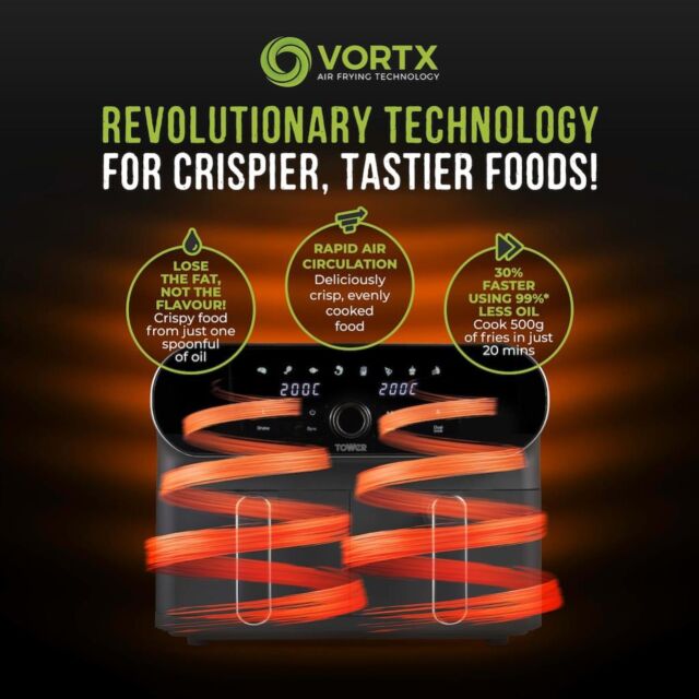 Tower T17138 Vortx Elite 10.4L Dual Basket Air Fryer Digital - Graphite